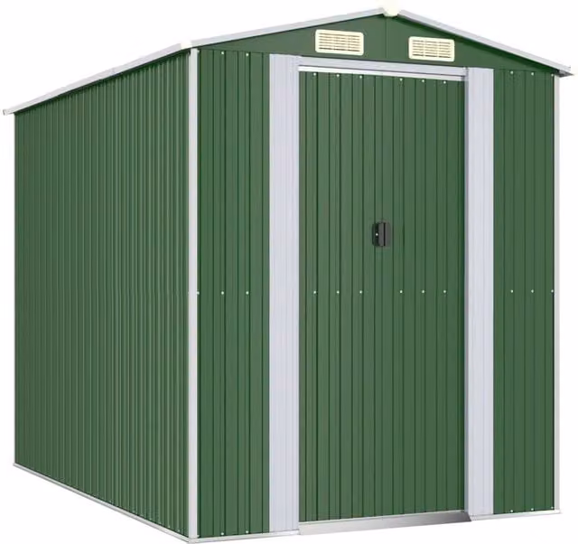 Berkfield Home Green Galvanised Steel Gable Garden Shed with Sliding Doors W/D/H: 192 x 274 x 223 cm – 1