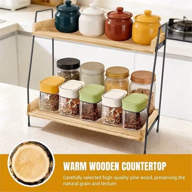 EONLION Industrial Brown Wood and Metal Shelf Organiser for Coffee Stations and Spice Racks, W: 100 cm, D: 37.5 cm, H: 19 cm