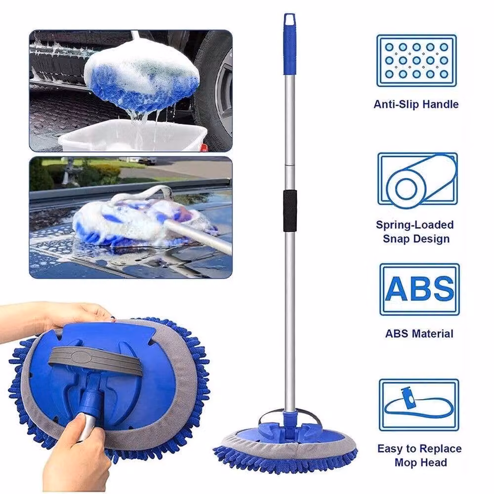 NESTLUNE Blue Microfibre Car Wash Mop Head with Telescopic Handle, W: 15 cm, H: 100 cm – 2