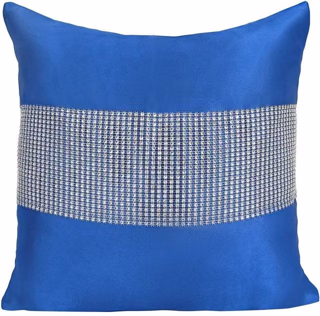 Velosso Manhattan Blue Filled Square Cushion with Diamante Detail, W x D: 43 x 43 cm