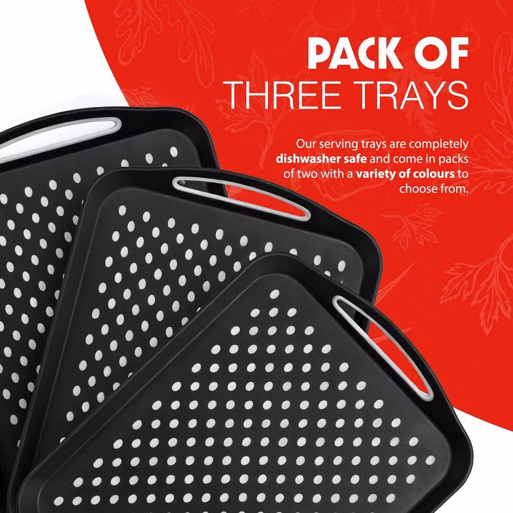 Essen 3-Pack Non-Slip Rectangular Serving Tray Set with Handles in Black – 5