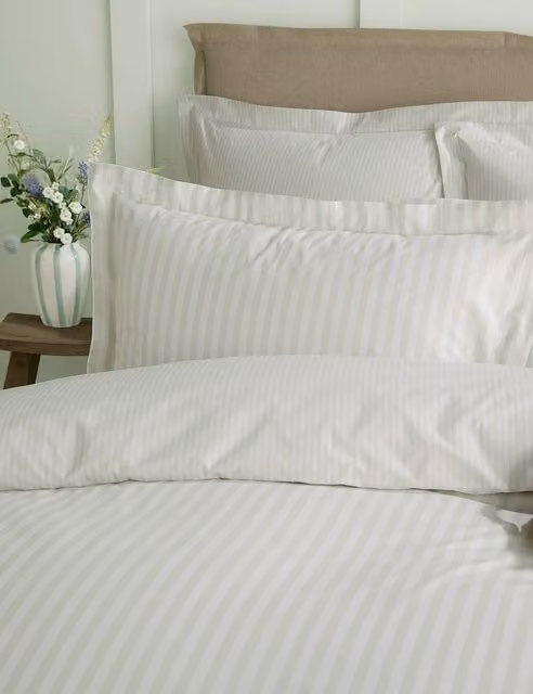 Sophie Allport Uppingham Stripe Pure Cotton Percale Pillowcases, 2 Pack, White and Green