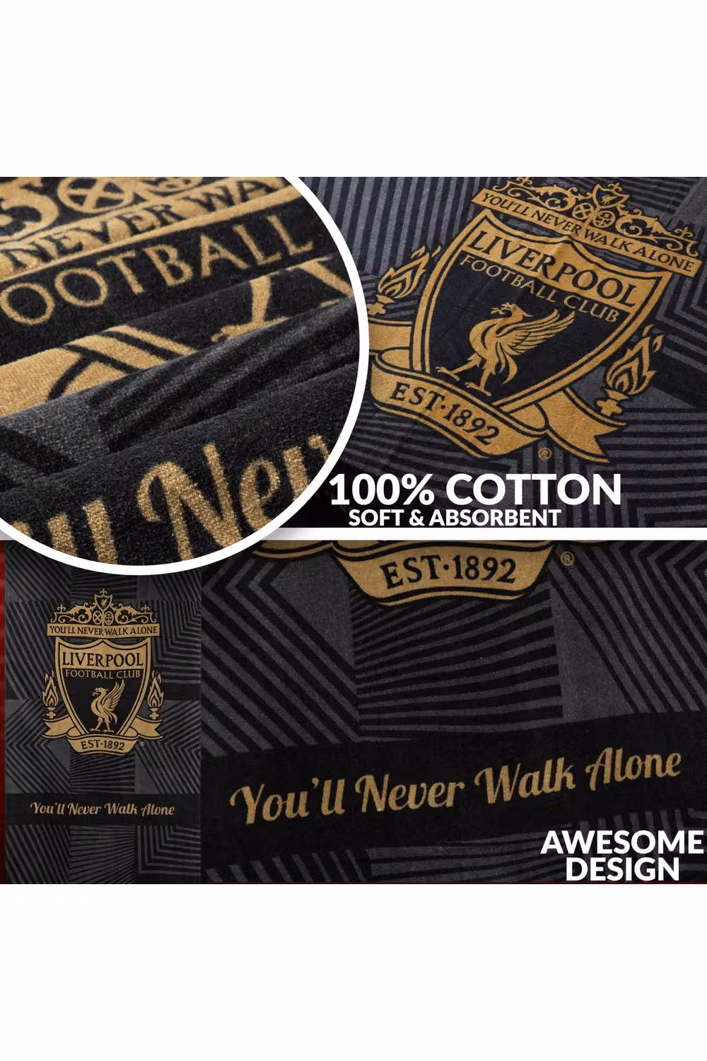 Liverpool F.C. Black Cotton Quick Dry Towel, W: 137 cm, H: 69 cm – 9