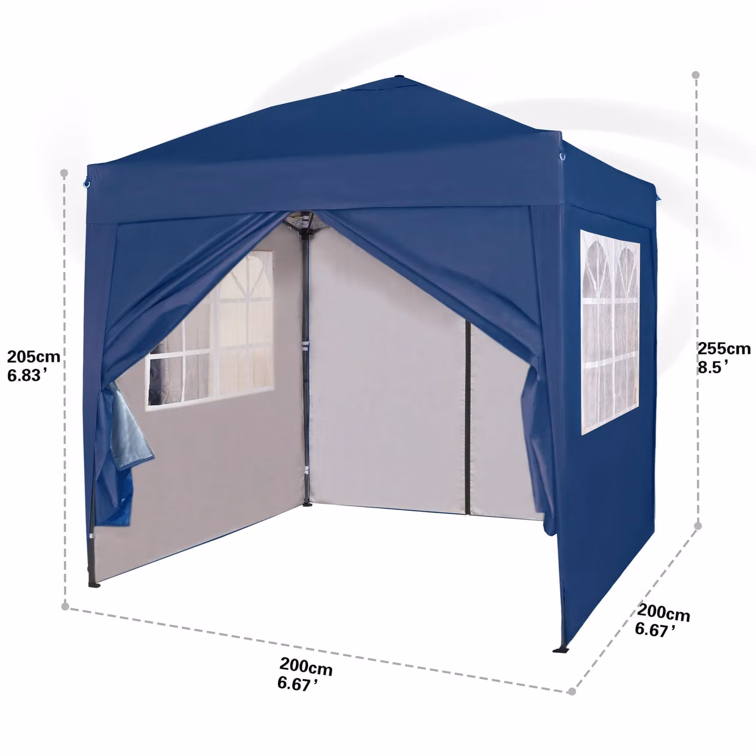 MCC Direct Blue Pop Up Gazebo with Removable Sides and Storage Bag, W/D/H: 200 x 200 x 255 cm – 6