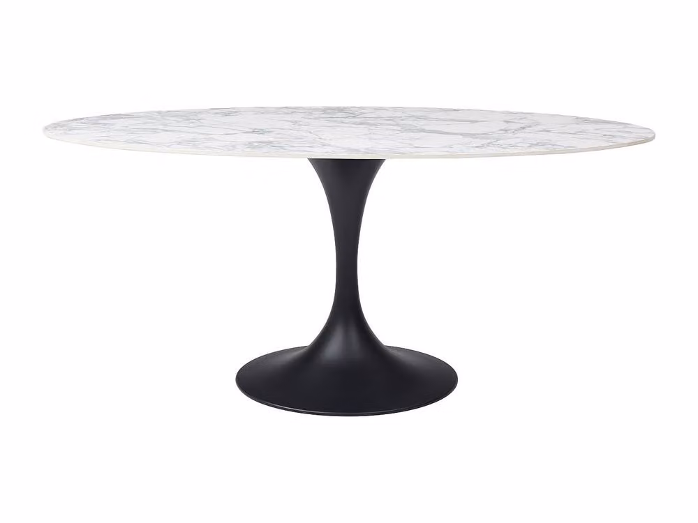 Vente-unique 8-Person Oval Ceramic and Black Metal Dining Table with White Marble Effect, W/D/H: 240 x 120 x 78 cm – 2