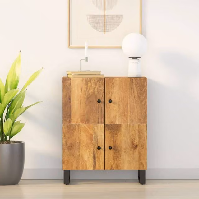 Berkfield Home 4-Door Solid Mango Wood Sideboard in Brown, W/D/H: 60 x 33 x 75 cm