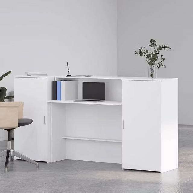 Berkfield Home White Modern Reception Desk in MDF, W/D/H: 200 x 50 x 103.5 cm