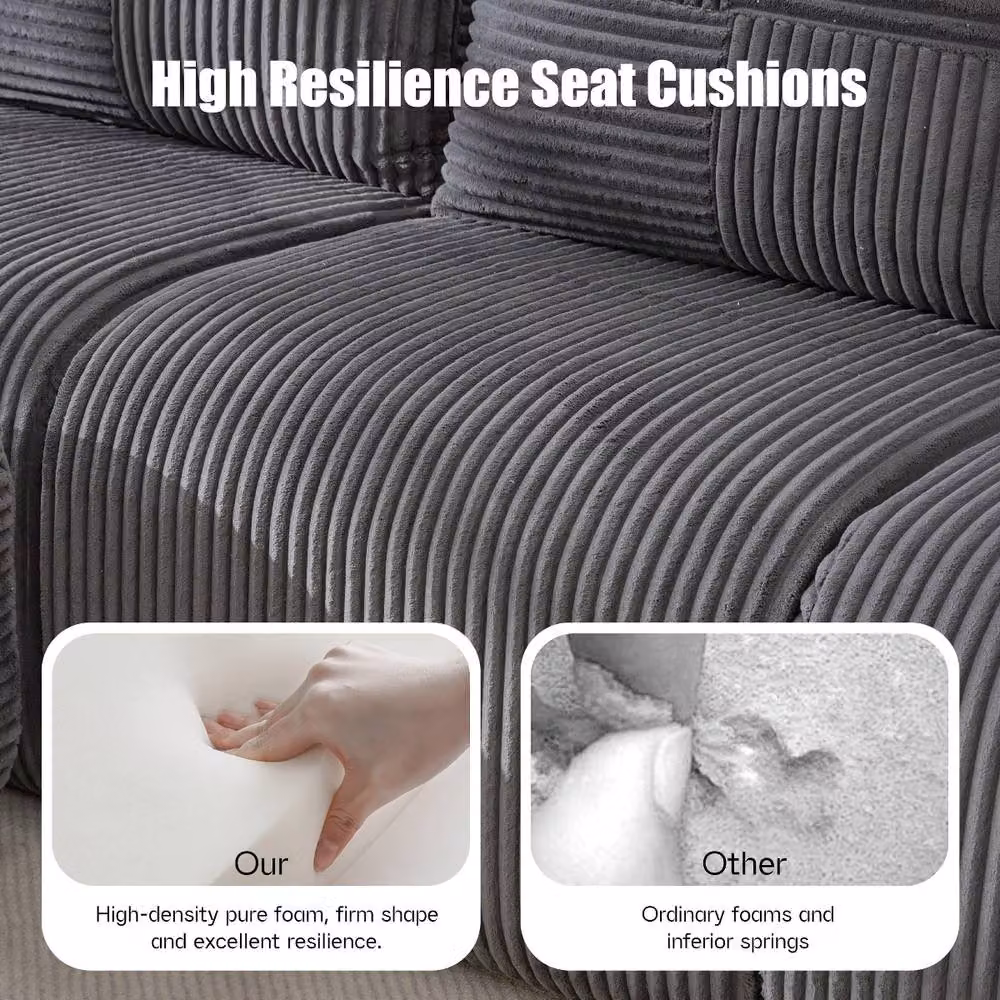 Rolipo Dark Grey 3-Seater Modular Cord Sofa with Matching Ottoman and Cup Holders – 5