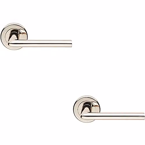 Loops Slimline Straight Bar Lever on Round Rose Internal Door Handles, 2 Pairs, Polished Nickel