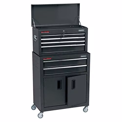 Draper Lockable 6 Drawer Rolling Tool Chest Trolley in Black Steel, W/D/H: 61.6 x 107.8 x 33.0 cm – 1