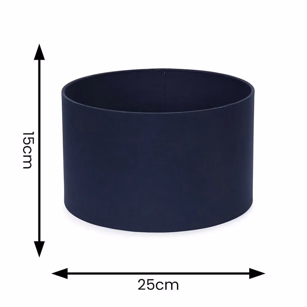 ValueLights Reni Pair of Navy Blue Fabric Drum Ceiling Lamp Shades with Reducer Ring, Width: 25 cm, Height: 15 cm – 5