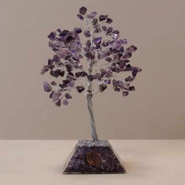 KDMD Amethyst Gemstone Tree with Organite Base in Blue and Purple