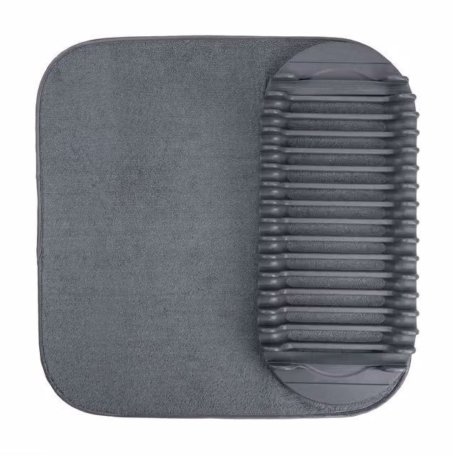 JVL Sesha Grey Microfibre and Silicone Dish Drying Mat with Plastic Rack