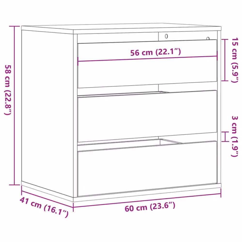 Berkfield Home Classic Corner Chest of Drawers in Concrete Grey, W: 60 cm, D: 41 cm, H: 58 cm – 4