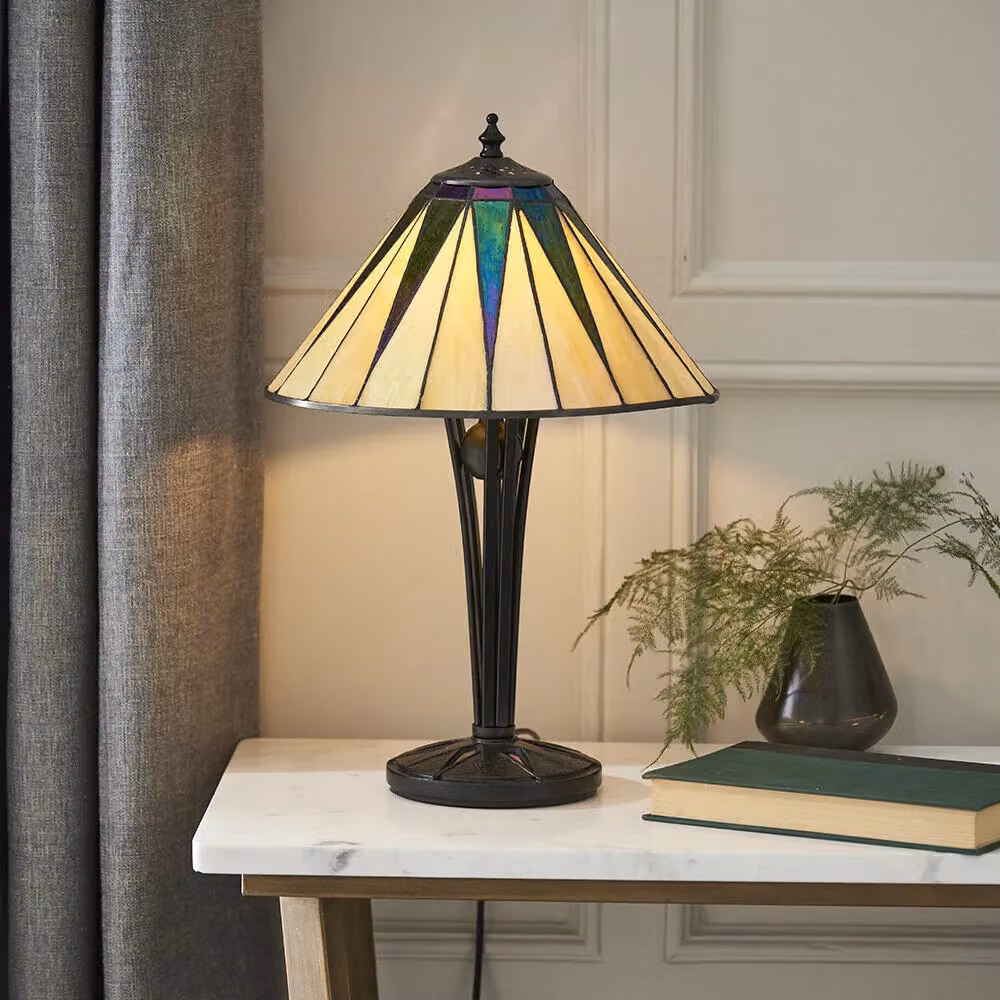 Loops Small Tiffany Glass Table Lamp with Black Finish and Multicolour Glass Design – 2