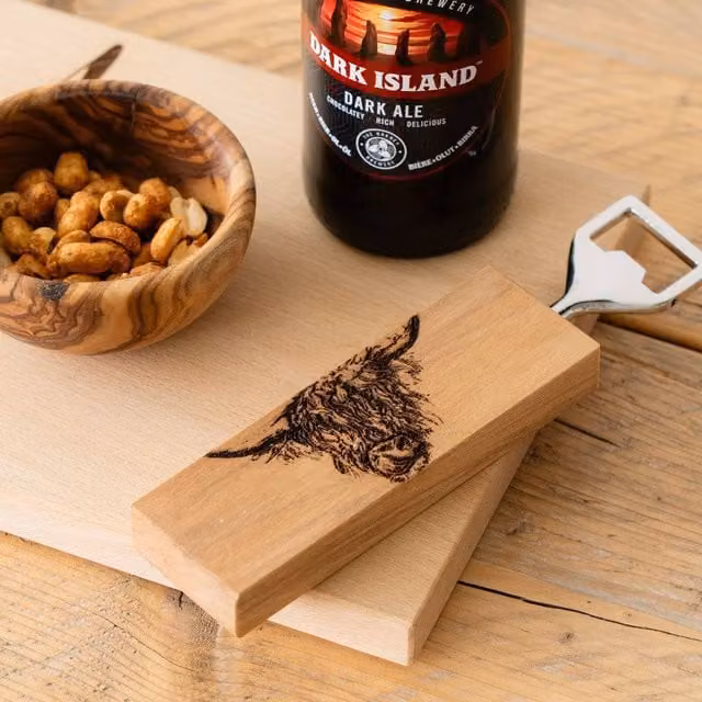 Selbrae House Highland Cow Beech Wood Bottle Opener in Brown and Beige – 1
