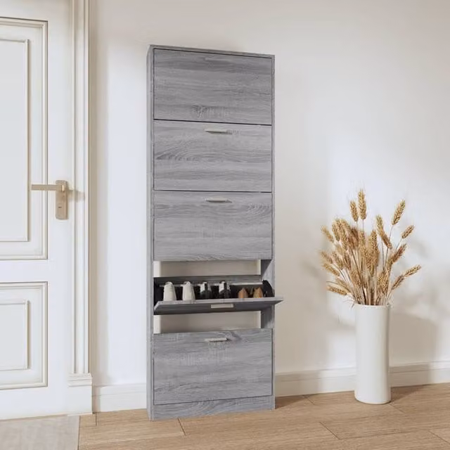 Berkfield Home Grey Sonoma Shoe Cabinet with Tilting Compartments, W: 59 cm, D: 17 cm, H: 169 cm