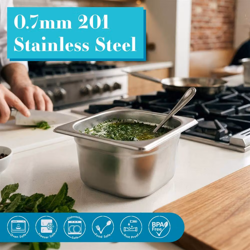 Argon Tableware Stainless Steel Gastronorm Containers 1/6 1.5L, Pack of 10, Silver – 3
