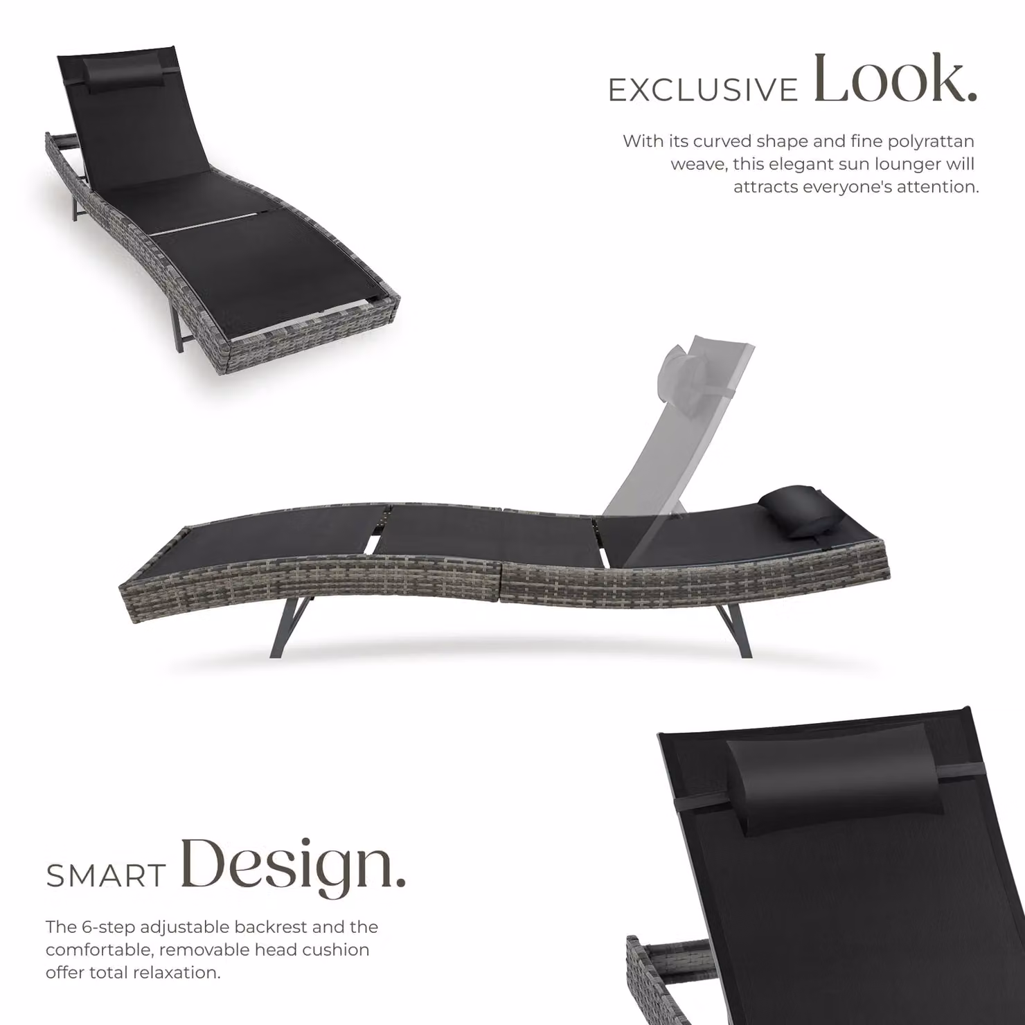 tectake Moana Sun Lounger in Grey with Adjustable Headrest and Textilene Fabric – 3
