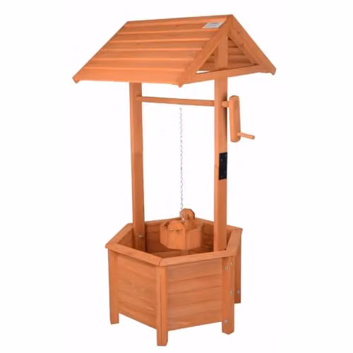 Gr8 Garden Wooden Wishing Well Bucket Planter in Brown, W/D/H: 84 x 41 x 41 cm