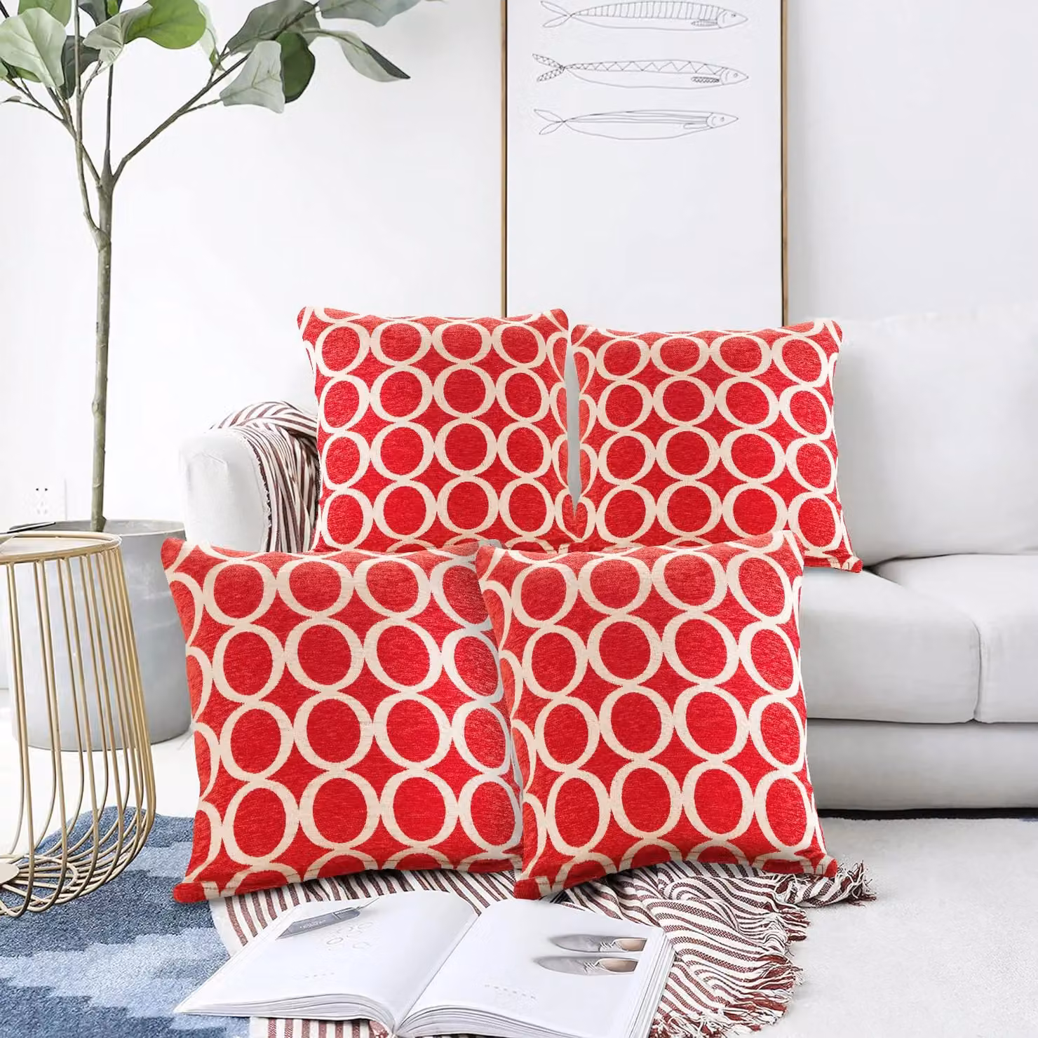 Luxor Living Red Chenille Square Cushion Set of 4, W/D/H: 45 x 45 x 45 cm – 5
