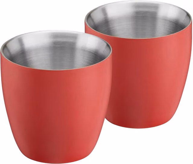 Cooks Professional Set of 2 Red Stainless Steel Double Wall Insulated Espresso Coffee Cups, 90ml Capacity – 1
