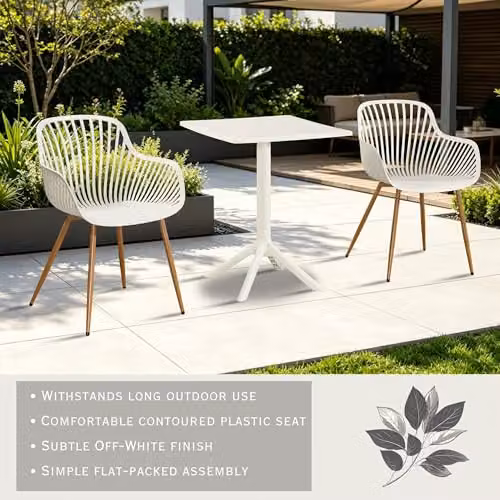 Core Products 3-Piece Bistro Garden Set with Two Sunray Armchairs and Square Plastic Table in White and Green – 2