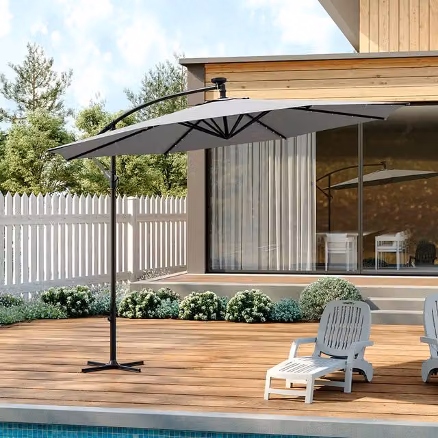 Livingandhome Lighted Garden Parasol Umbrella in Grey