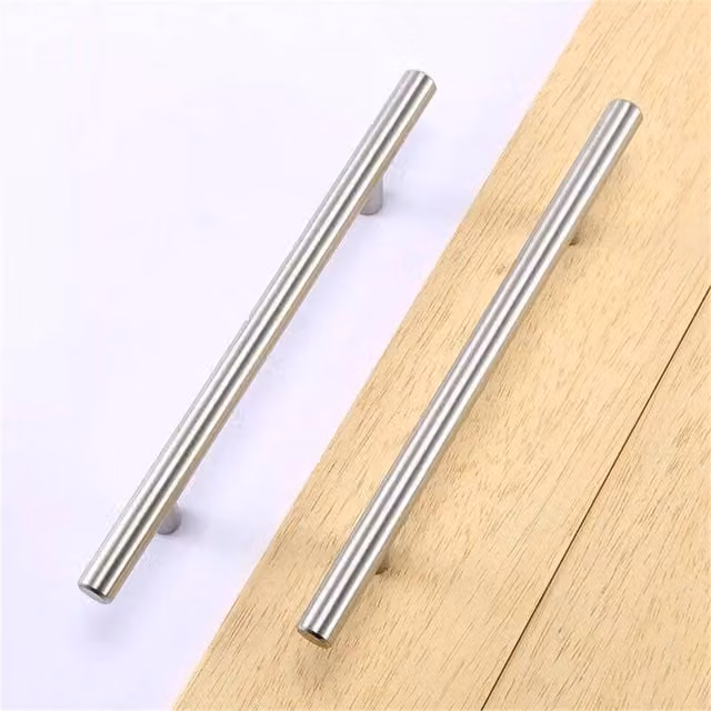 Nordara Brushed Silver Stainless Steel T Bar Cabinet Door and Drawer Pull Knob
