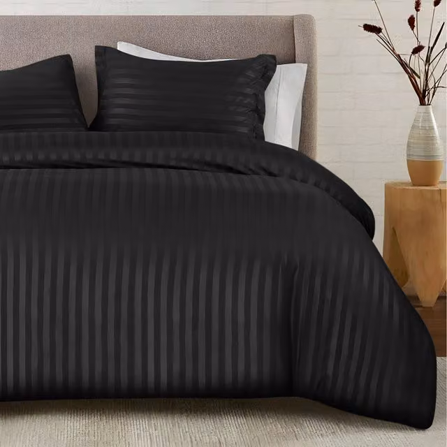 Cotton Passion Black Striped Microfibre Duvet Cover and Pillowcase Set, W/D/H: 200 x 200 cm and 50 x 75 cm