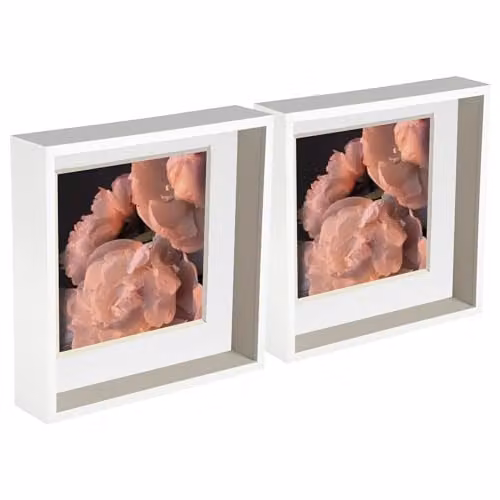 Nicola Spring 2 Piece White Square 3D Shadow Deep Box Photo Frame Set with 8 x 8 inch Mount
