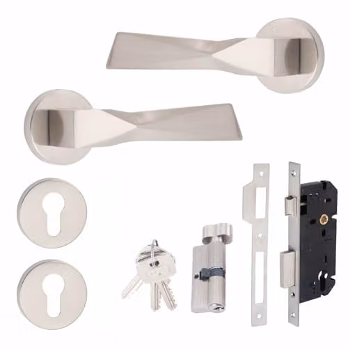 Golden Grace Aura Euro Lock Door Handles and Thumbturn Set in Brushed Silver, 70mm