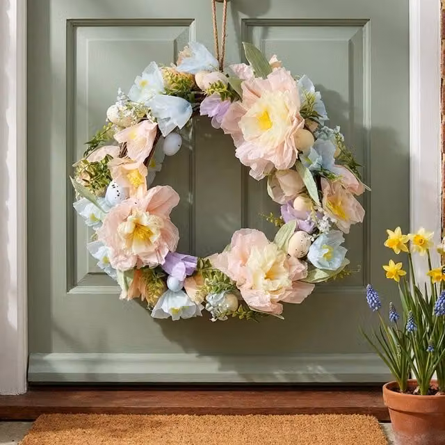 Garden Greatness Multicolour Spring Flowers and Easter Egg Hanging Wreath