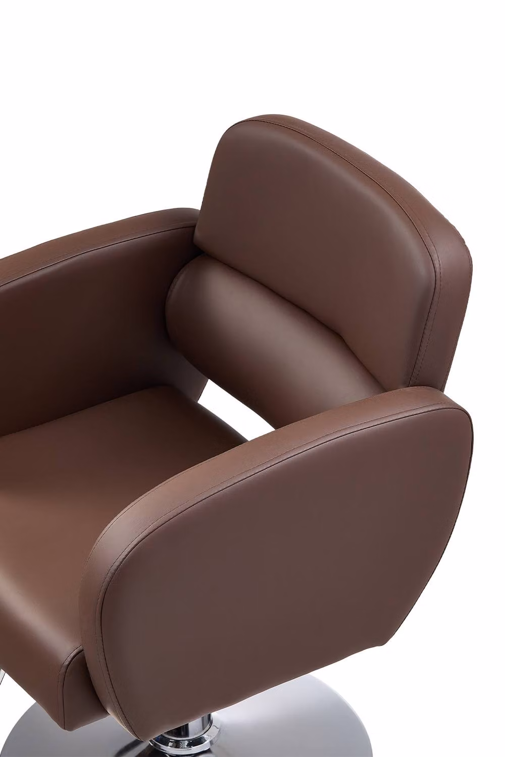 Living and Home Height-Adjustable Swivel Salon Barber Chair in Brown with Armrests and Synthetic Leather – 3