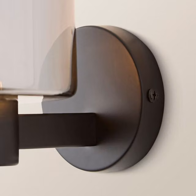 ValueLights Demi Smoked Glass Cylinder Wall Light in Black with LED Bulb Included