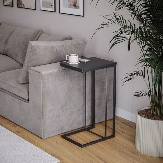 EONLION C Shaped Side Table with Black Metal Frame and MDF Top, W/D/H: 38 x 30 x 67 cm
