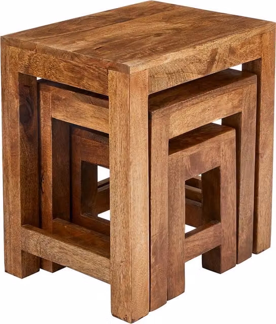 Elm Home And Garden Nest of 3 Rustic Mango Wood Tables in Brown
