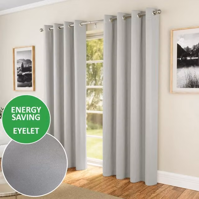 Enhanced Living Pair of Supersoft Plain Thermal Eyelet Curtains, Grey, Height: 229 cm, Width: 168 cm