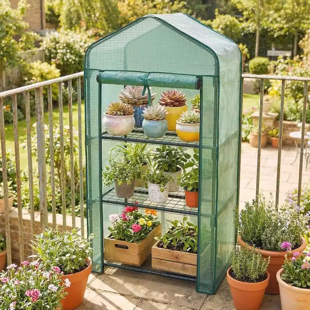 OUTSUNNY Portable Mini Greenhouse with Roll-up Door and Wire Shelves, Green, W/D/H: 127 x 59 x 39 cm
