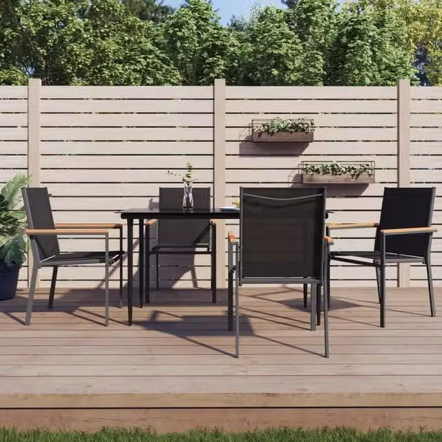 Berkfield Home 5 Piece Garden Dining Set in Black with Steel and Glass