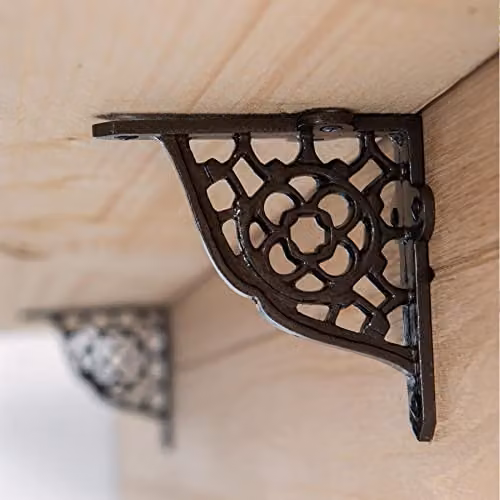 Hammer and Tongs Honeycomb Iron Wall Mounted Shelf Brackets, Pack of 2, Grey and Black – 7