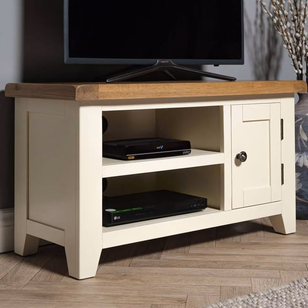 Elm Home And Garden Small Oak TV Media Unit in White and Beige – 2