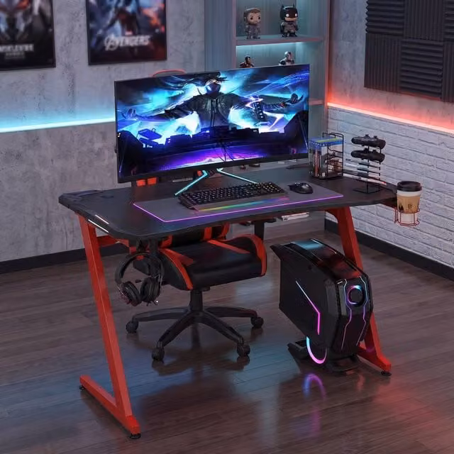 STILVORA Gaming Desk with Carbon Fibre Surface in Red and Black – 1