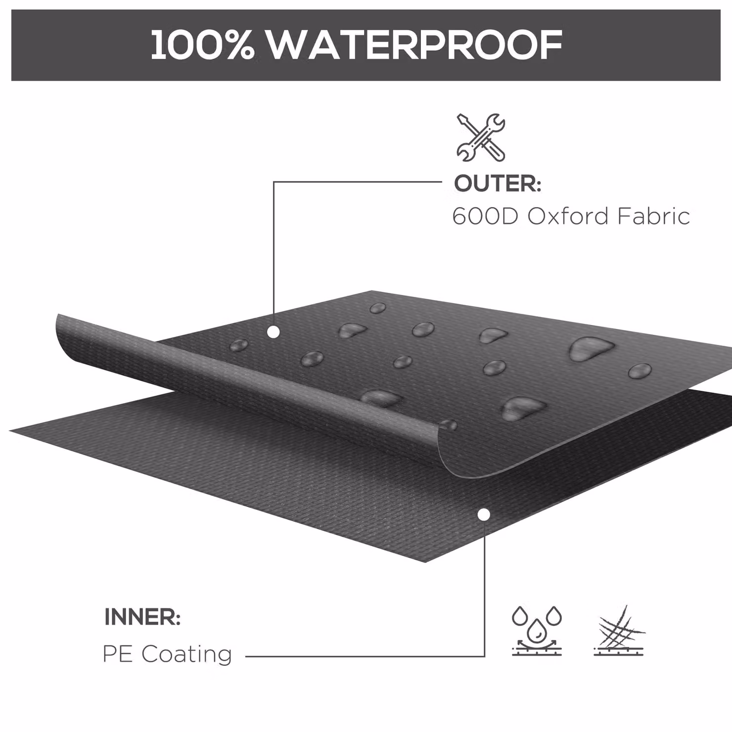 Outsunny 600D Oxford Polyester Table Set Cover in Black, Waterproof and Anti-UV, W/D/H: 245 x 165 x 66 cm – 4