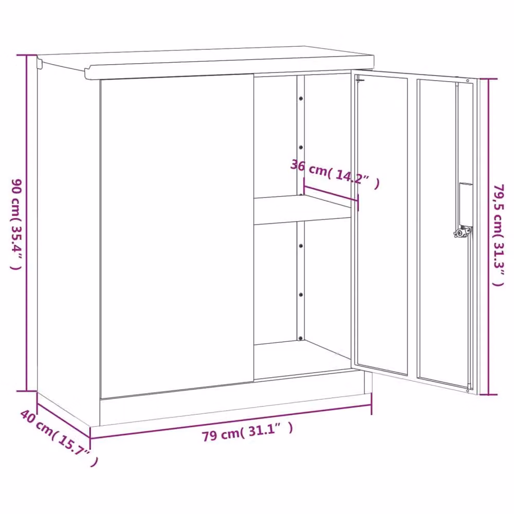 Berkfield Home Black Steel File Cabinet with Hinged Doors and Adjustable Shelves, W/D/H: 79 x 40 x 90 cm – 5