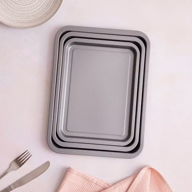 Betterware Essentials Non-Stick 3 Piece Silver Baking Tray Set
