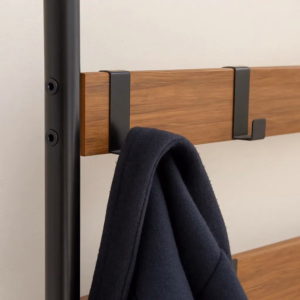 Harbour Housewares Industrial Hall Tree with Shoe Storage Bench and Coat Rack in Brown – 5