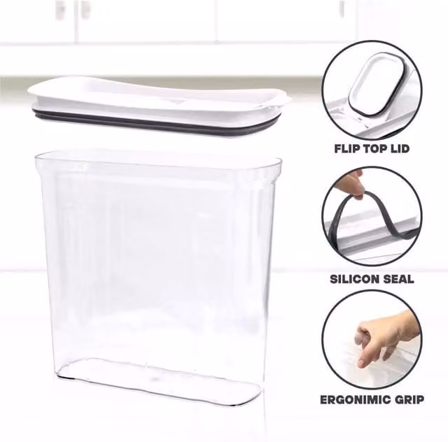 KORVIXA 2x 4L Airtight Plastic Cereal Dispenser and Kitchen Storage Boxes in White and Transparent – 1