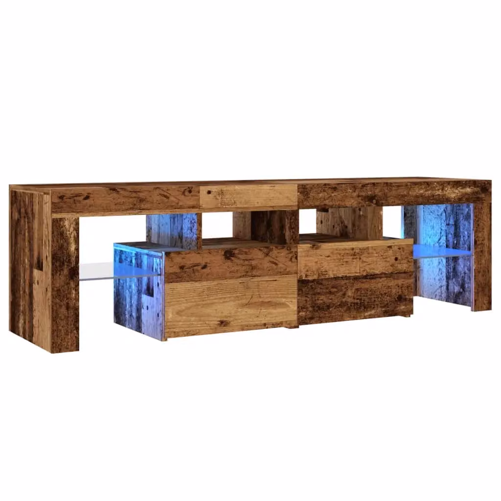Berkfield Home Modern TV Cabinet with LED Lights in Old Wood Brown, W: 140 cm, D: 36.5 cm, H: 40 cm – 3