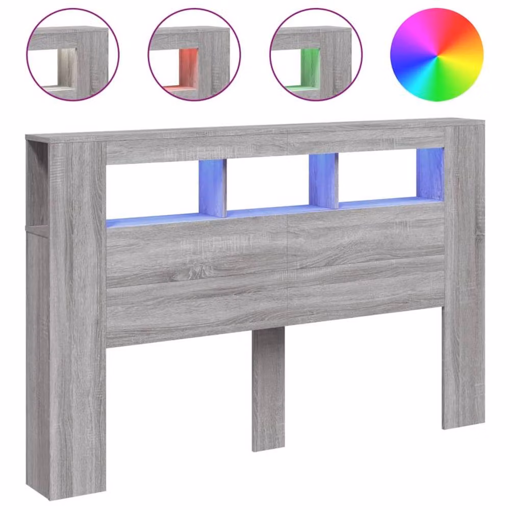 Berkfield Home Grey Sonoma LED Headboard with Integrated Shelf and Lighting, W/D/H: 160 x 18.5 x 103.5 cm – 3